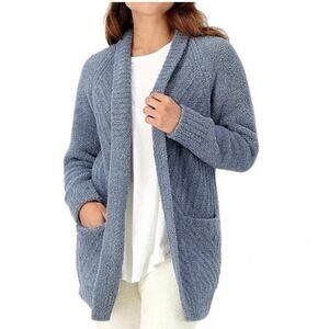 Barefoot Dreams Womens S Cozychic Ribbed Open Front Cardigan Blue Comfy Cozy
